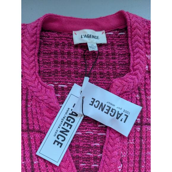 NWT L'Agence Jenni V-neck Cropped Knit Cardigan Size L Hot Pink #3E515 - Picture 9 of 15
